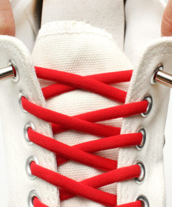 Oval elasticated shoelaces with metal ends